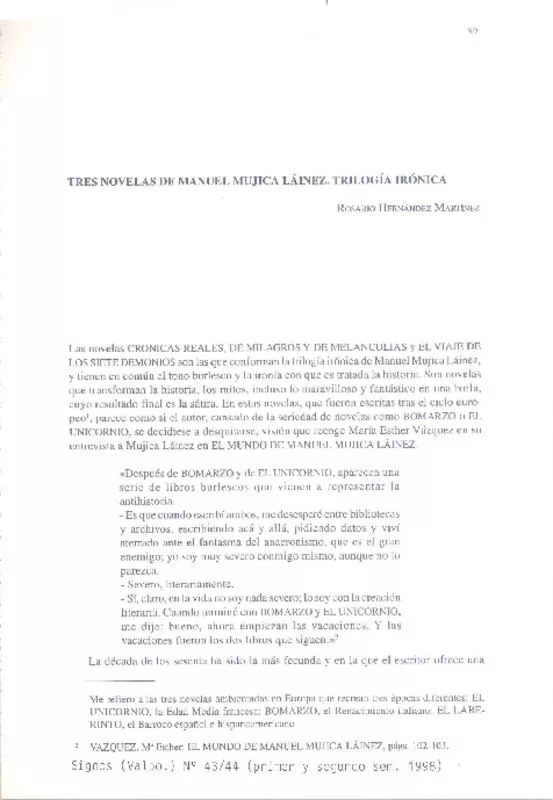 Tres novelas de Manuel Mujica Láinez, trilogía irónica  [artículo] Rosario Hernández Martínez.