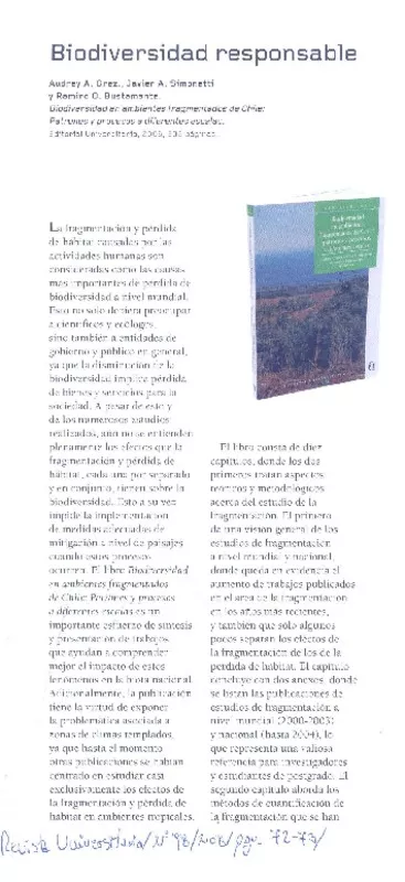 Biodiversidad responsable  [artículo] Tania Zaviezo P.