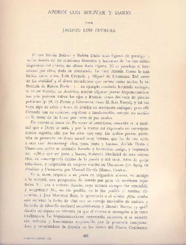 Azorín con Bolívar y Darío  [artículo] Jacinto Luis Guereña.