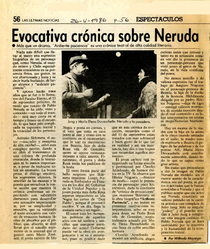 Evocativa crónica sobre Neruda  [artículo] Wilfredo Mayorga.