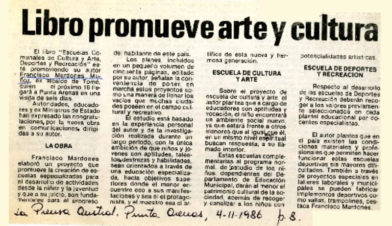 Libro promueve arte y cultura  [artículo].