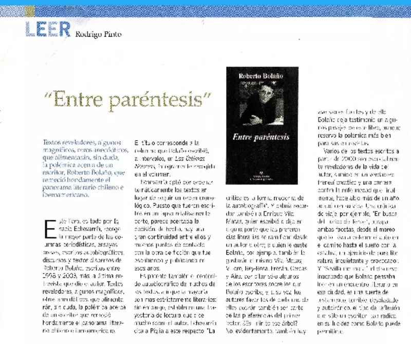 Entre paréntesis"  [artículo] Rodrigo Pinto.