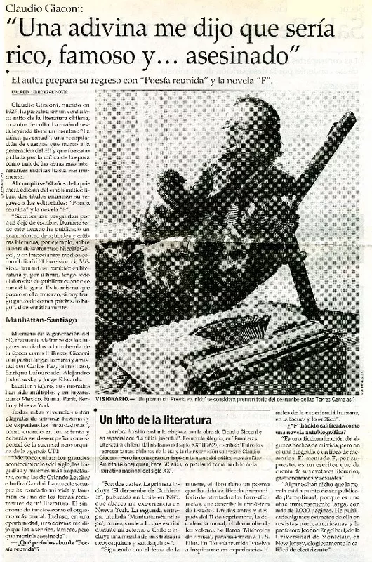 "Una adivina me dijo que sería rico, famoso y... asesinado"  [artículo] Maureen Lennon Zaninovic.