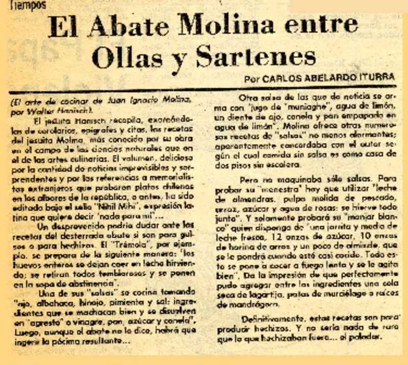 El abate Molina entre ollas sartenes  [artículo] Carlos Abelardo Iturra.