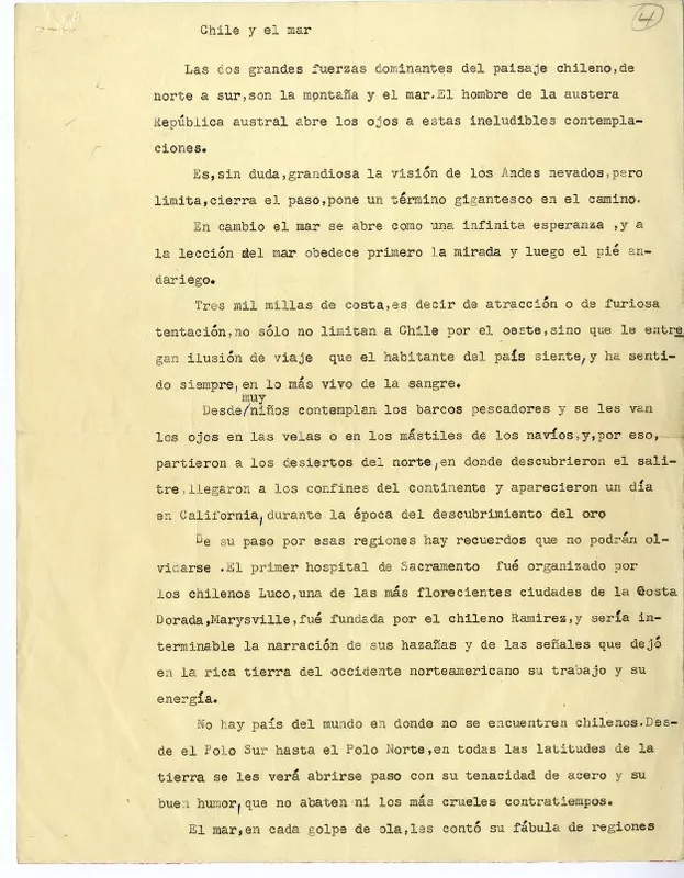 Chile y el mar  [manuscrito] Juan Guzmán Cruchaga.