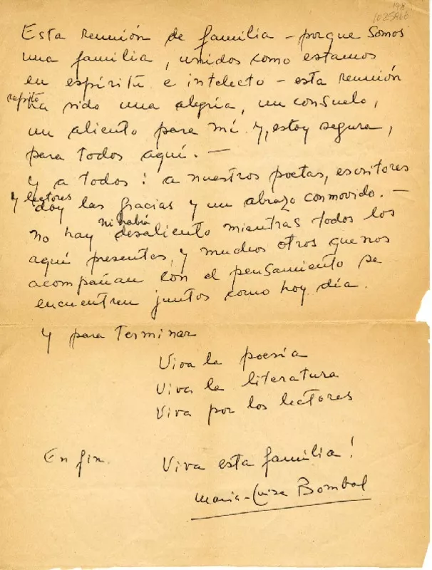 [Esta reunión de familia...]  [manuscrito] María Luisa Bombal.