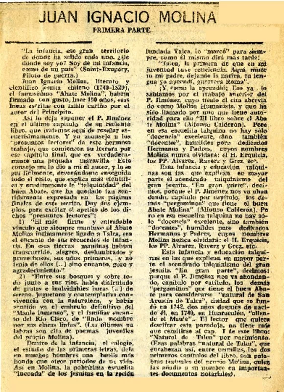 Juan Ignacio Molina  [artículo] Raimundo Barros B.