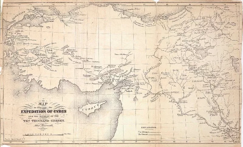 Map to illustrate the expedition of Cyrus and the retreat of the ten thousand greeks after Ainnsworth  [material cartográfico]