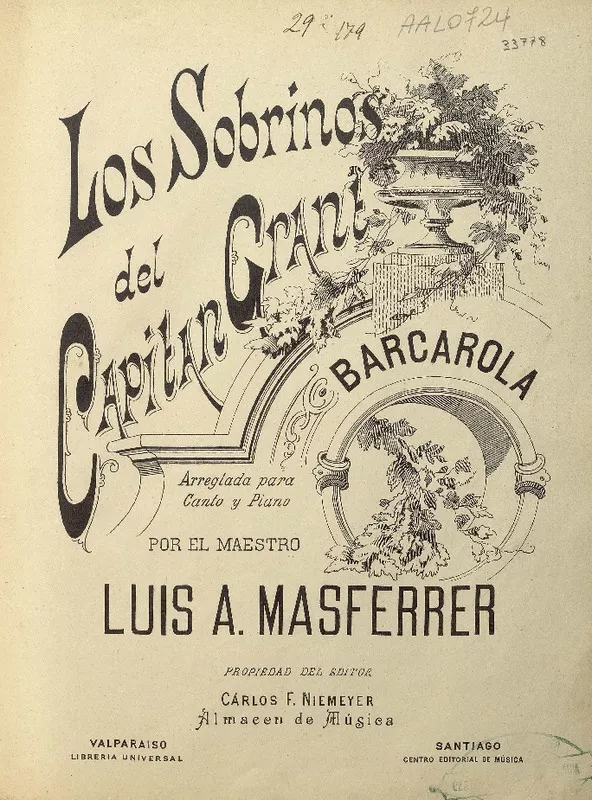 Los sobrinos del "Capitán Grant" barcarola de la zarzuela ; arreglada para canto y piano [música] : Luis A. Masferrer.