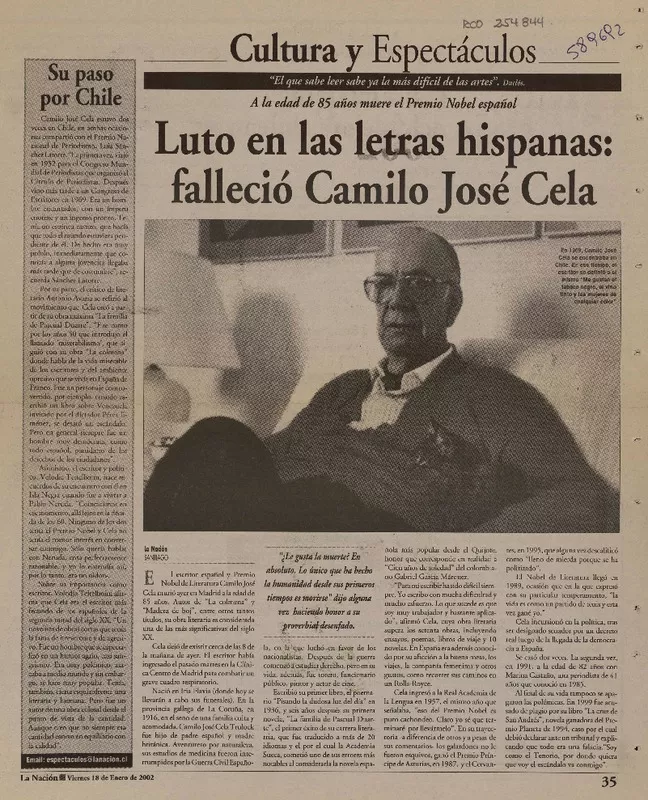 Luto en las letras hispanas, falleció Camilo José Cela  [artículo]