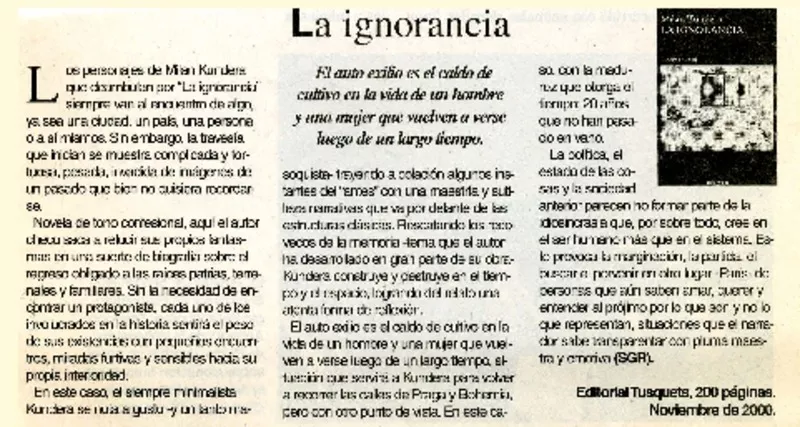 La ignorancia  [artículo] SGR.