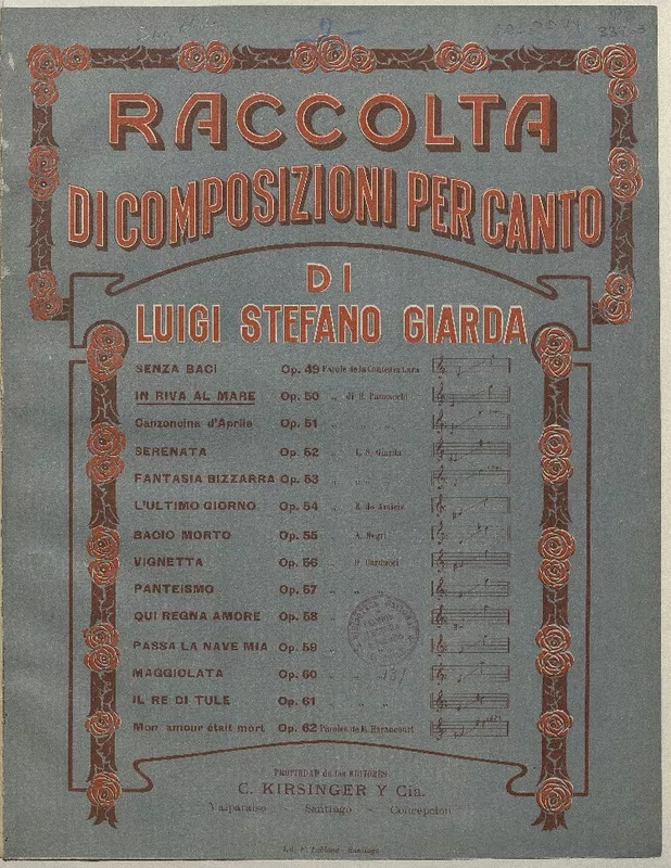 In riva al mare [para canto con acompañamiento de piano] [música] : parole di E. Panzacchi ; Luigi Stefano Giarda.