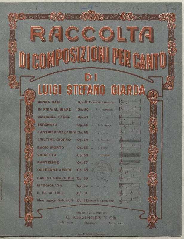 Passa la nave mia [para canto con acompañamiento de piano] [música] : Luigi Stefano Giarda.