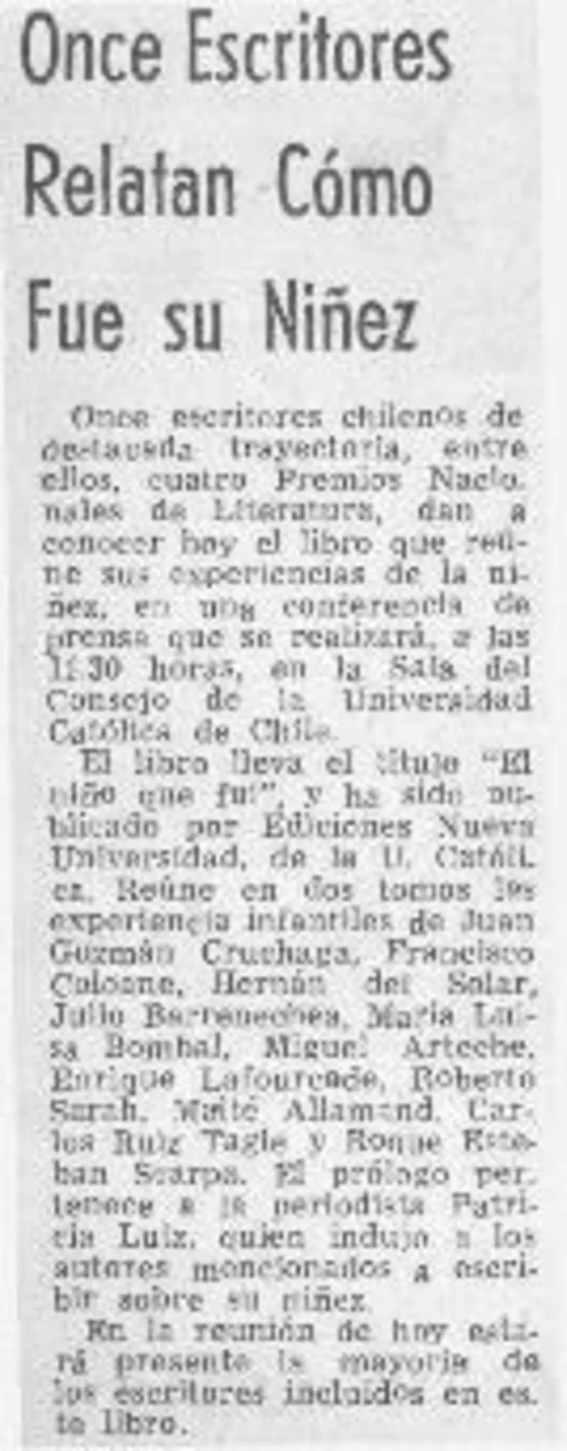 Once escritores relatan cómo fue su niñez.  [artículo]
