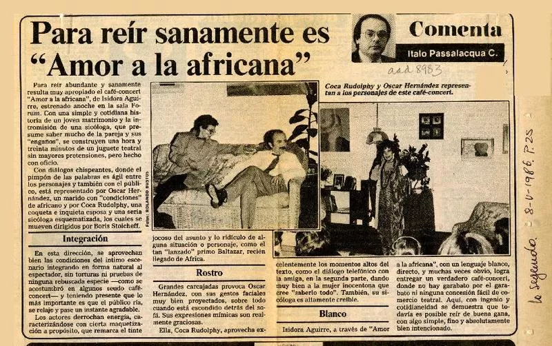 Para reir sanamente es "Amor a la africana"  [artículo] Italo Passalacqua C.