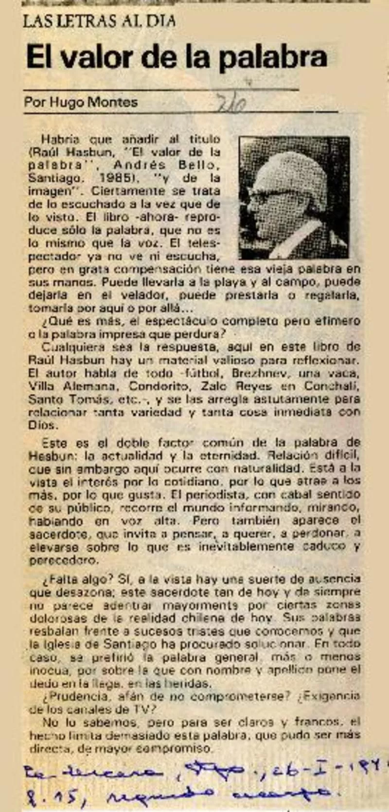 El valor de la palabra  [artículo] Hugo Montes.
