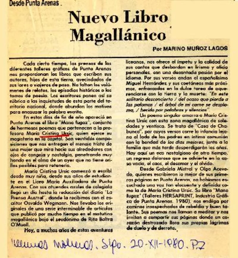 Nuevo libro magallánico  [artículo] Marino Muñoz Lagos.