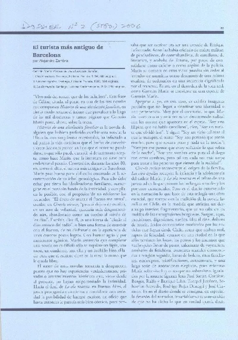 El turista más antiguo de Barcelona  [artículo] Alejandro Zambra.
