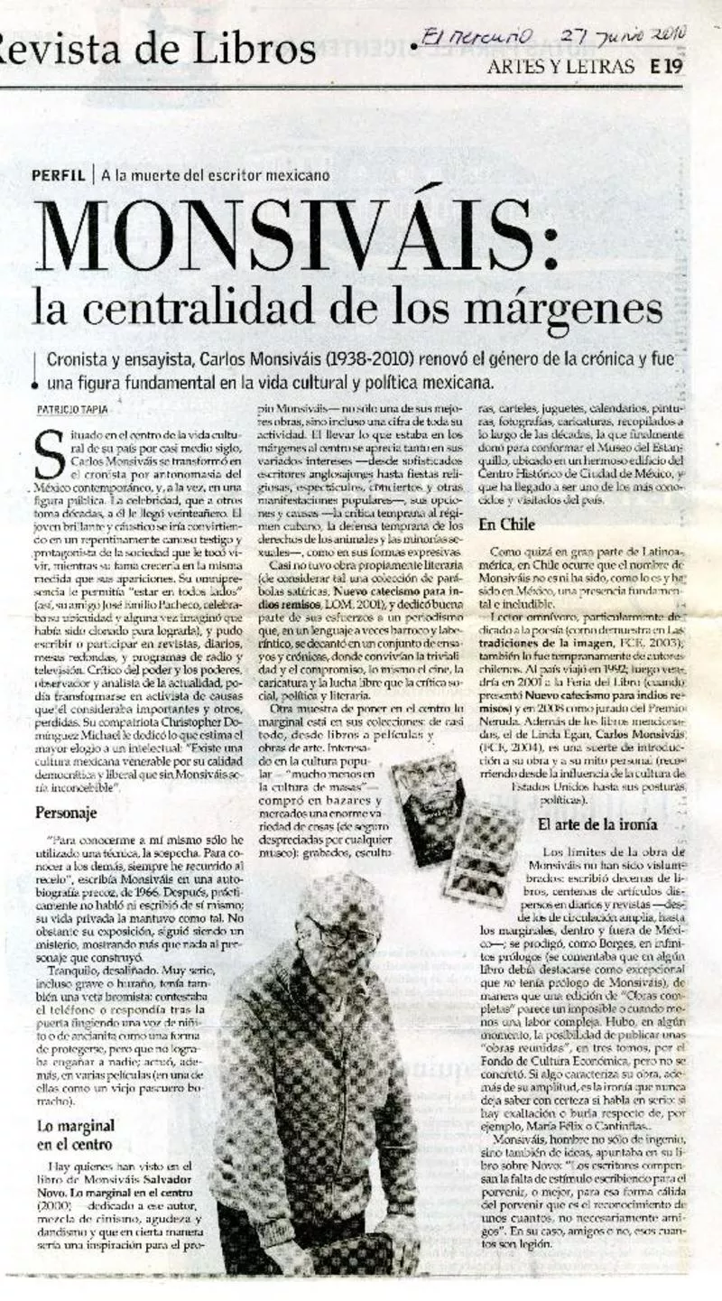 Monsiváis: la centralidad de los márgenes  [artículo] Patricio Tapia.