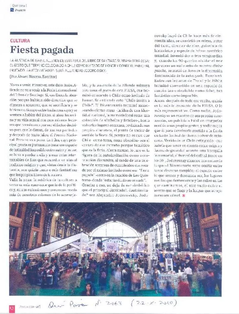 Fiesta pagada  [artículo] Álvaro Bisama.