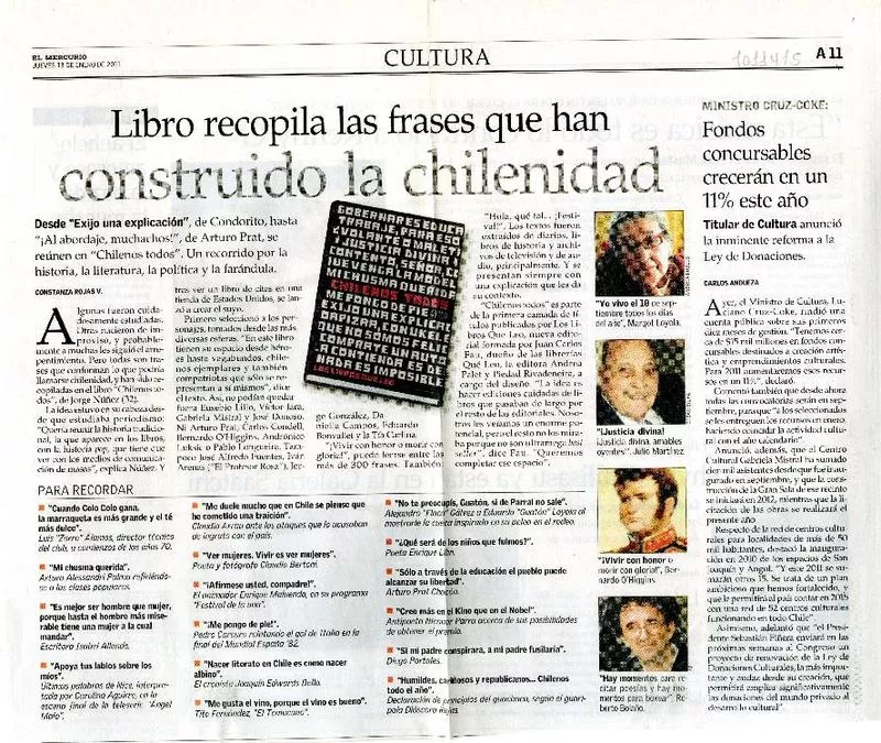 Libro recopila las frases que han construido la chilenidad  [artículo] Constanza Rojas V.
