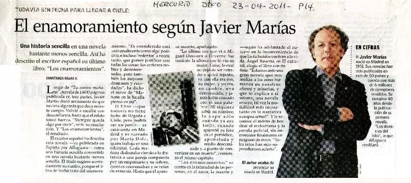 El enamoramiento según Javier Marías  [artículo] Constanza Rojas V.