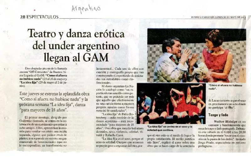 Teatro y danza erótica del under argentino llegan al GAM.  [artículo]