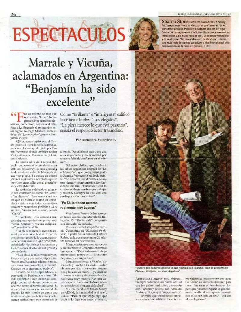 Marrale y Vicuña, aclamados en Argentina: "Benjamín ha sido excelente"  [artículo] Alejandra Valdivieso P.