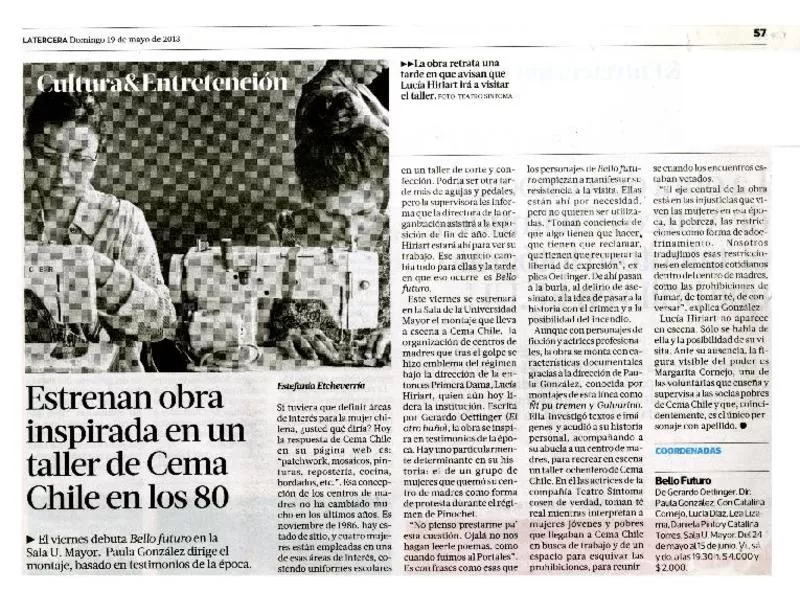 Estrenan obra inspirada en un taller de Cema Chile en los 80  [artículo] Estefanía Etcheverría.