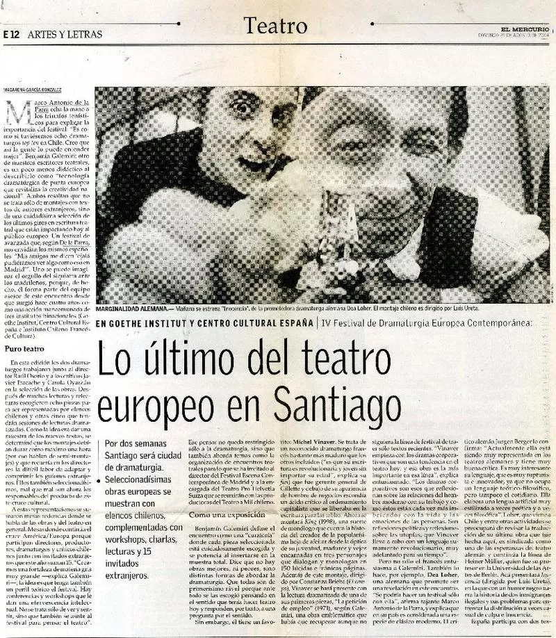 Lo último del teatro europeo en Santiago  [artículo] Macarena García.