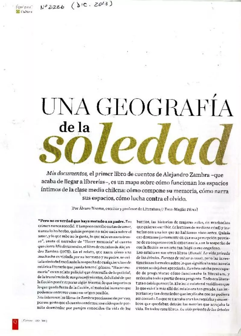 Una geografía de la soledad  [artículo] Alvaro Bisama