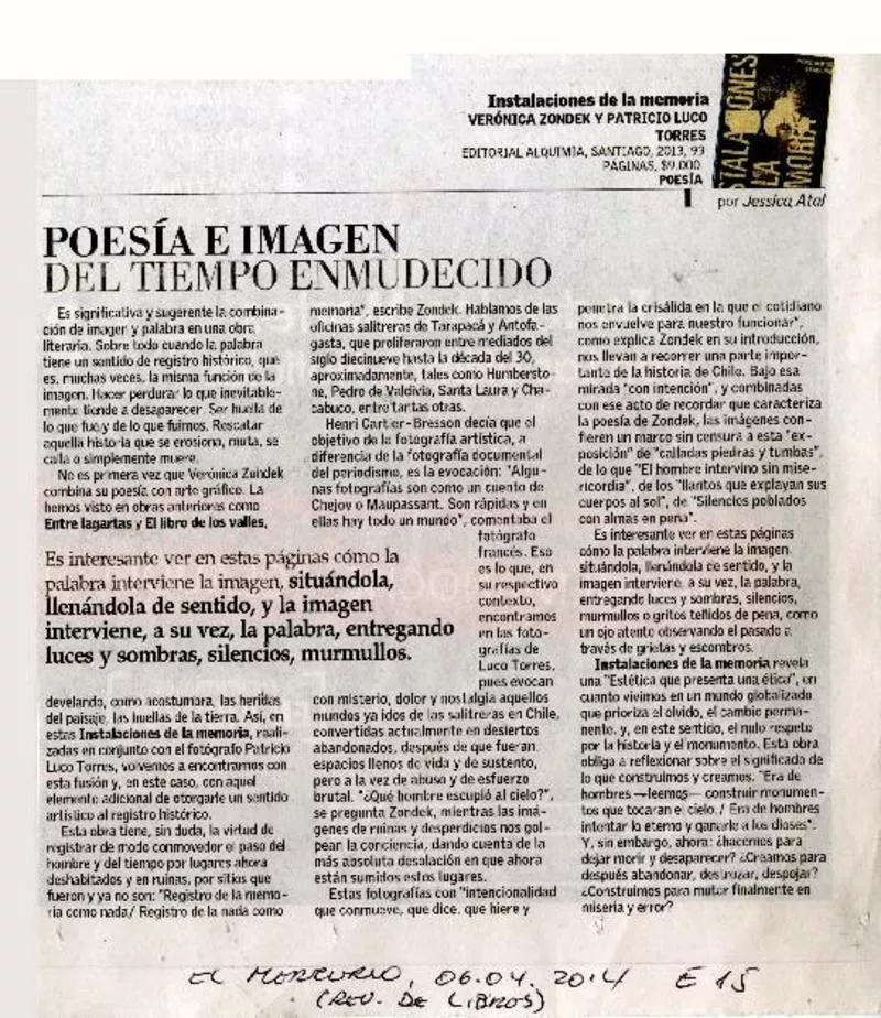 Poesía e imagen del tiempo enmudecido  [artículo] Jéssica Atal