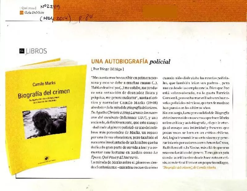 Una autobiografía policial  [artículo] Diego Zúñiga