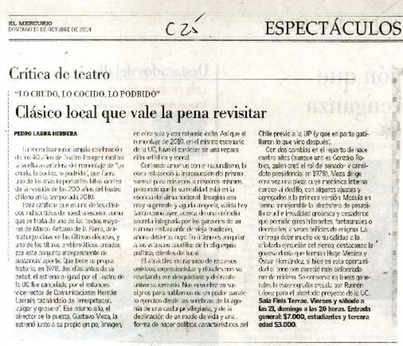 "Lo crudo, lo cocido, lo podrido"  [artículo] Pedro Labra Herrera