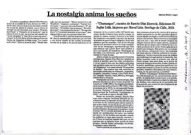 La nostalgia anima los sueños  [artículo] Marino Muñoz Lagos