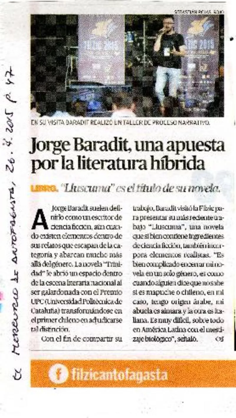 Jorge Baradit, una apuesta por la literatura híbrida.  [artículo]