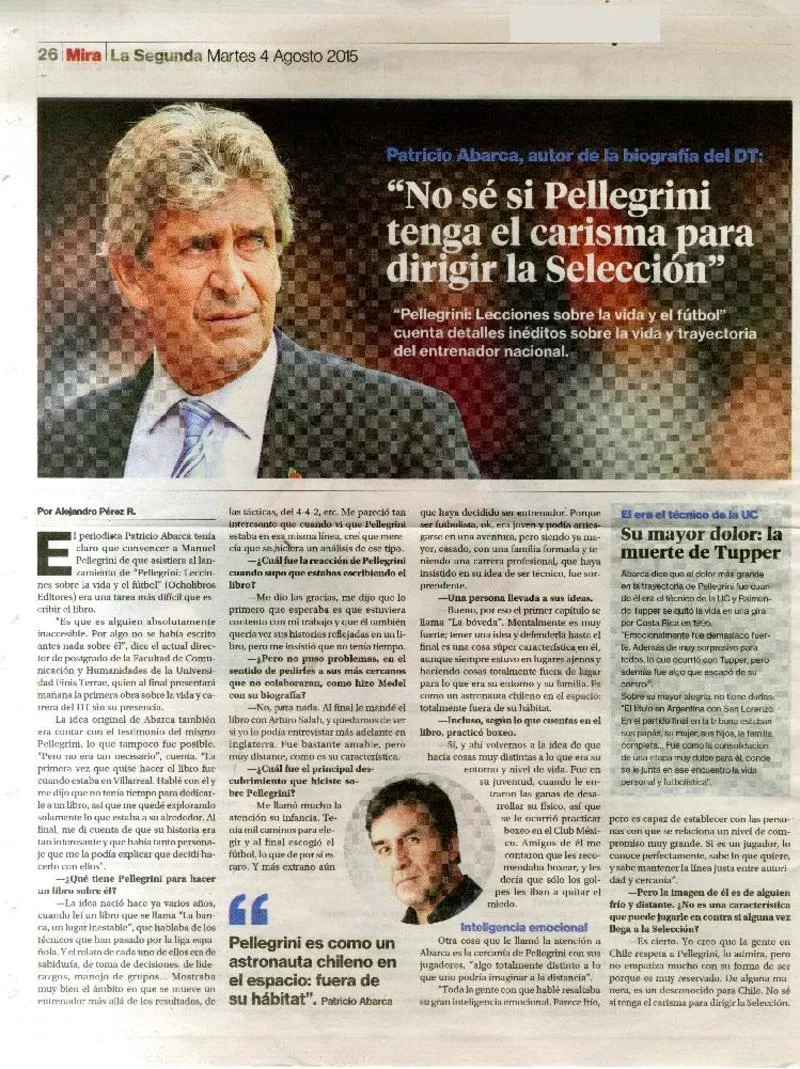 No sé si Pellegrini tenga el carisma para dirigir la selección  [artículo] : Pérez, Alejandro