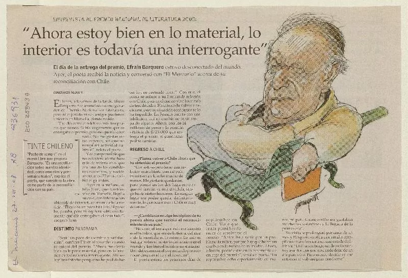 "Ahora estoy bien en lo material, lo interior es todavía una interrogante" (entrevista)  [artículo] Contanza Rojas V.