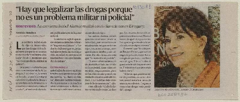 "Hay que legalizar las drogas porque no es un problema militar ni policial"  [artículo] Mauricio Mondaca.