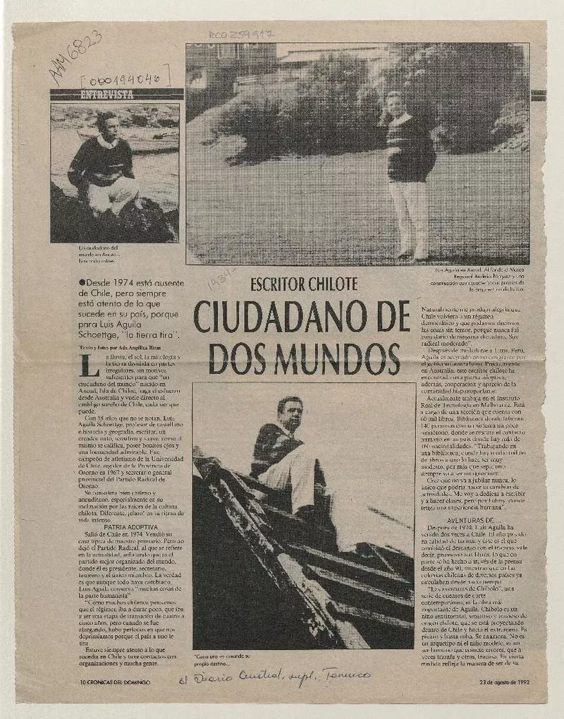 Escritor chilote ciudadano de dos mundos  [artículo] Ada Angélica Rivas.