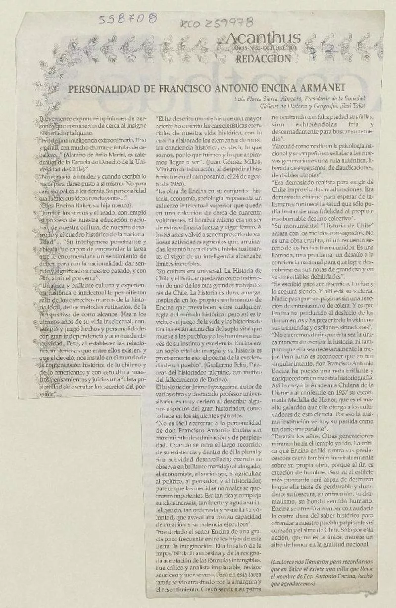 Personalidad de Francisco Antonio Encina Armanet  [artículo] Luis Flores Sierra