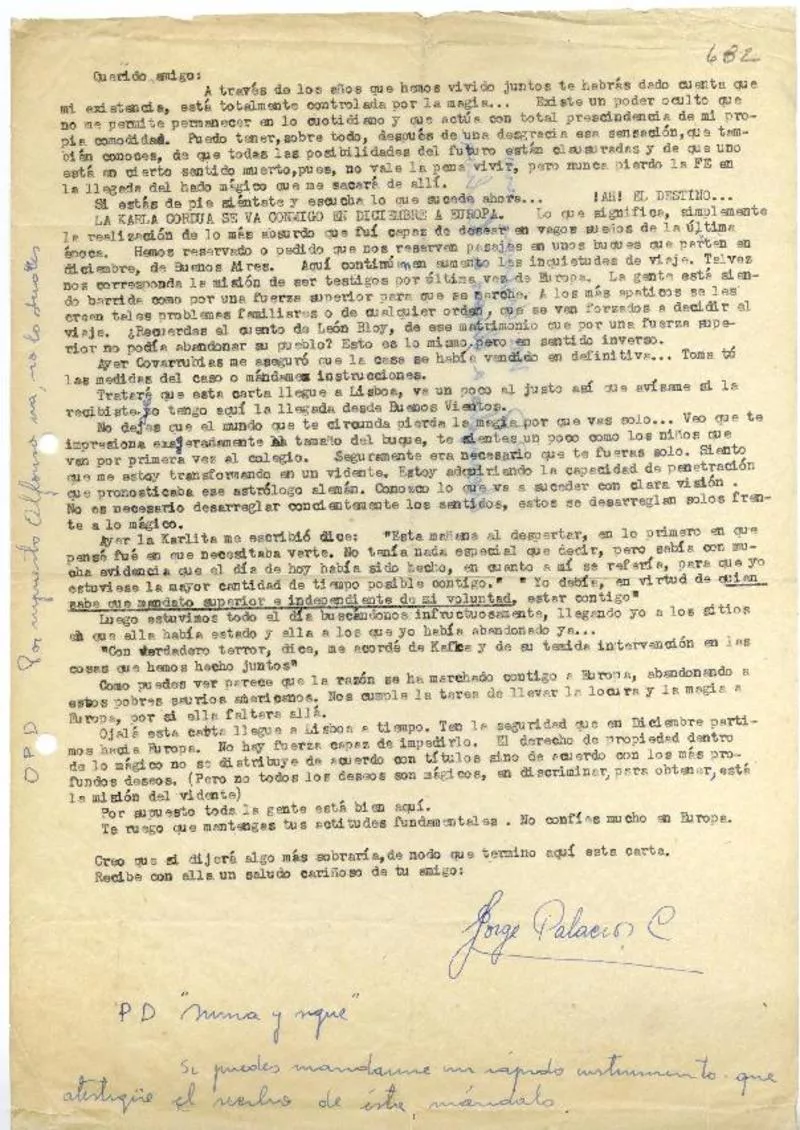 [Tarjeta] [1958?], Santiago, Chile [a] Luis Oyarzún  [manuscrito] Jorge Palacios.