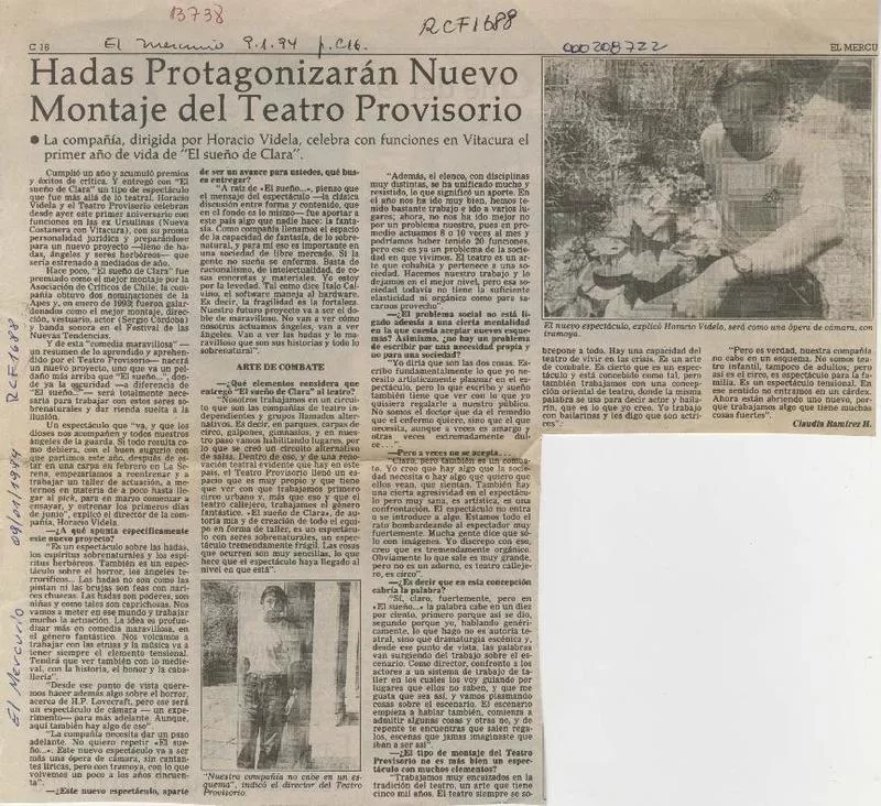 Hadas protagonizarán nuevo montaje del Teatro Provisorio  [artículo] Claudia Ramírez H.