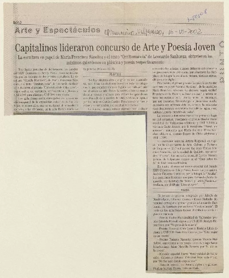 Capitalinos lideraron concurso de Arte y Poesía Joven.  [artículo]