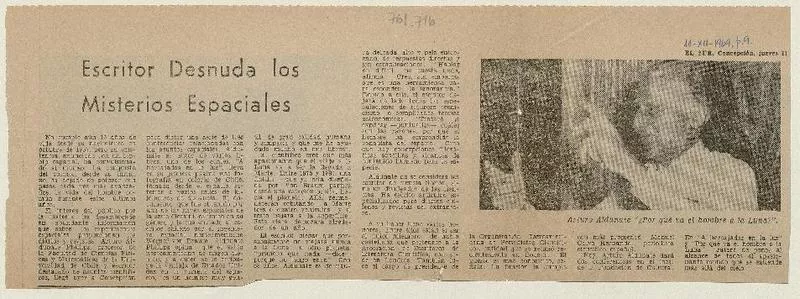 Escritor desnuda los misterios espaciales  [artículo].
