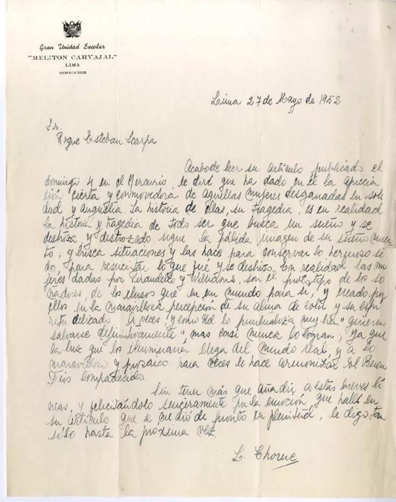 Lima, Perú [a] Roque Esteban Scarpa [manuscrito] L. Thorne.