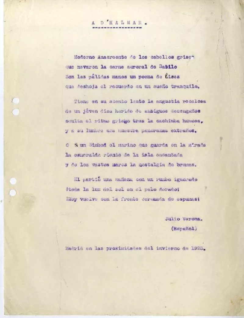 A D'Halmar  [manuscrito] Julio Verona.