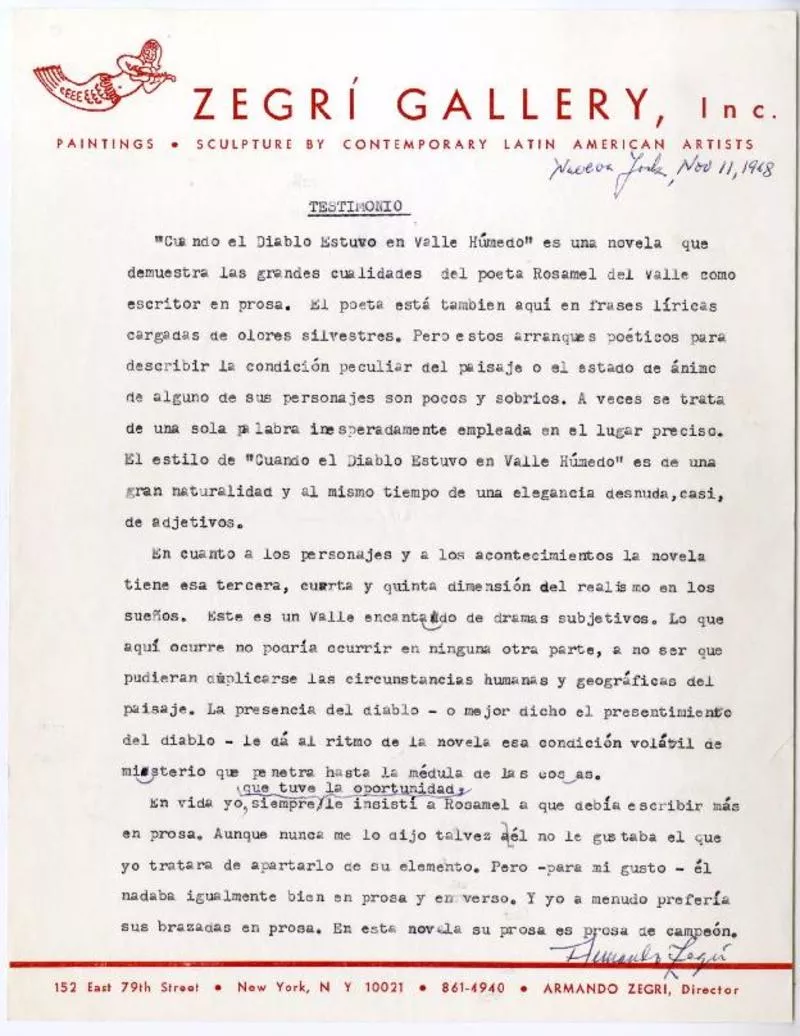 Testimonio  [manuscrito] Armando Zegri.