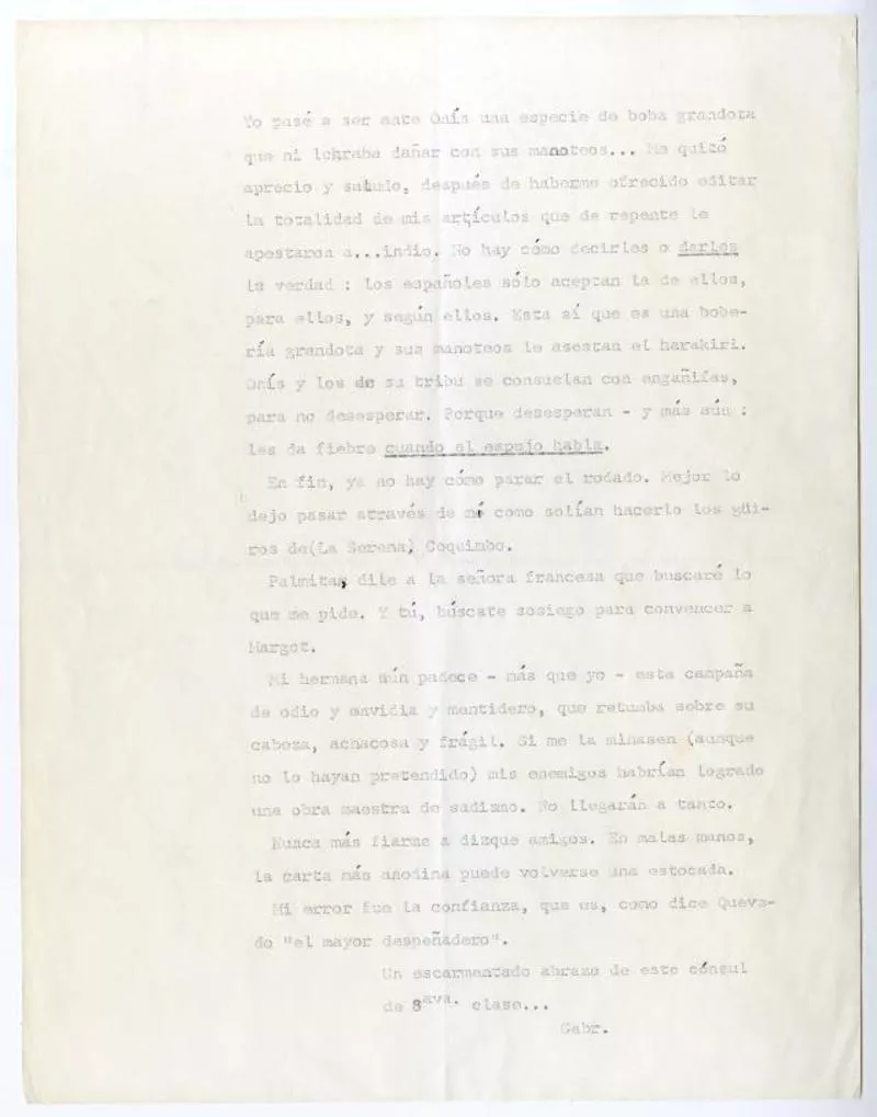 España [a] Palma Guillén [manuscrito] Gabriela Mistral.