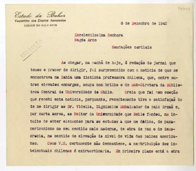 Salvador de Bahia, Brasil [a] Magda Arce [manuscrito] Evaldo Simas Pereira.